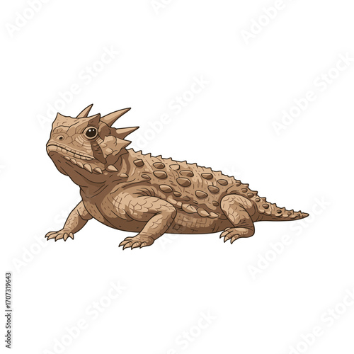 Detailed illustration of a horned lizard – flat illustration