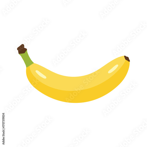 Bright yellow banana illustration with green stem – flat illustration
