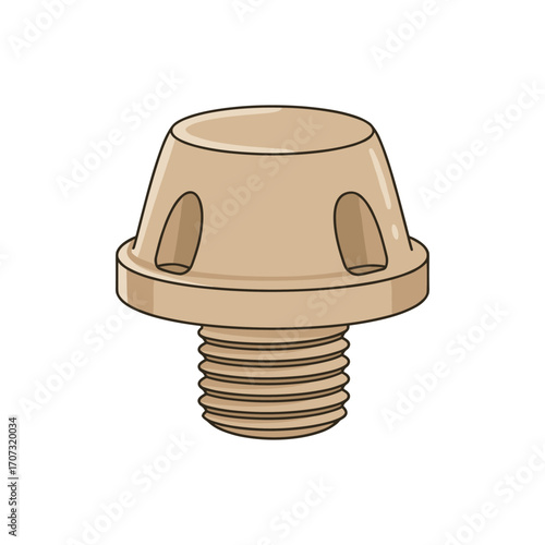 Detailed illustration of a beige metal lug nut with threaded base – flat illustration