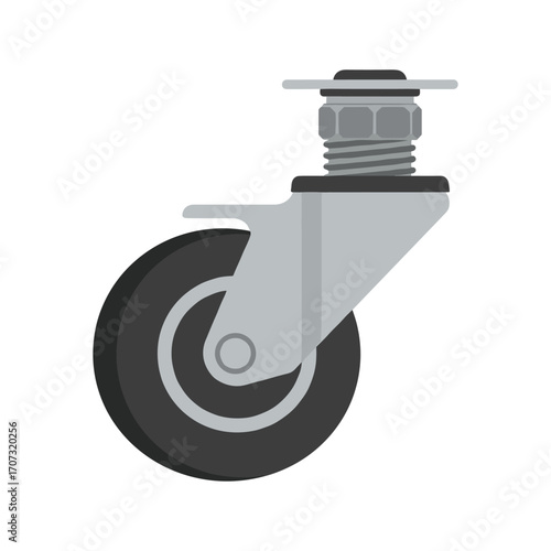 Gray industrial swivel caster wheel with mounting plate for heavy-duty use – flat illustration