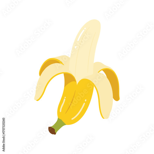 Illustration of a partially peeled yellow banana – flat illustration