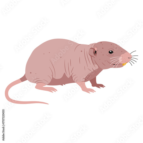 Illustration of a naked mole rat side view with detailed features – flat illustration