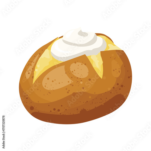 Delicious baked potato with butter and sour cream on a – flat illustration