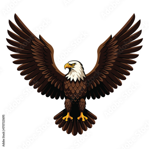 Majestic bald eagle with spread wings – flat illustration