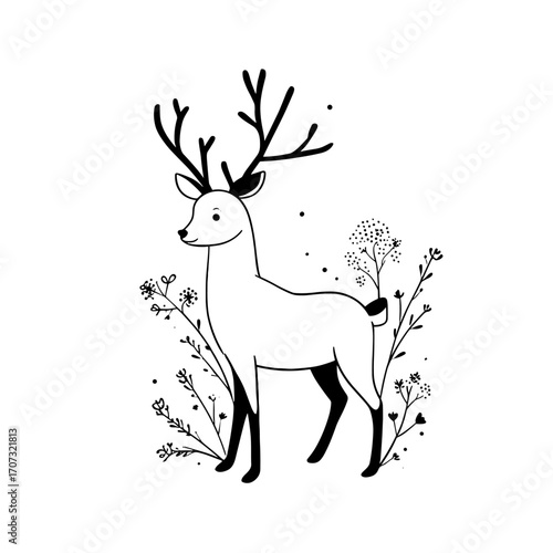 Roe Deer. Roe Deer simple black and white line art vector logo
