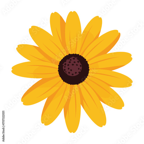 Vibrant yellow sunflower with dark brown center – flat illustration