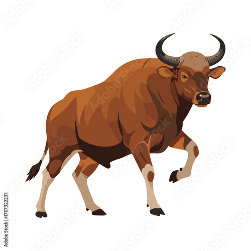 Bold bison illustration with imposing horns and muscular build – flat illustration