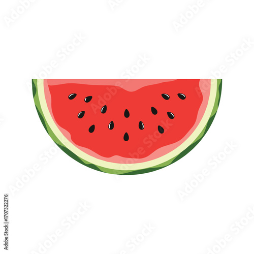 Colorful watermelon slice with seeds and green rind – flat illustration