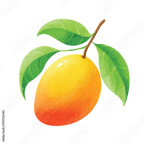 Vibrant Mango with Leaves A Tropical Fruit Still Life.