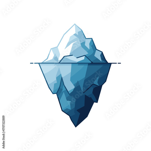 Blue iceberg floating with submerged section – flat illustration