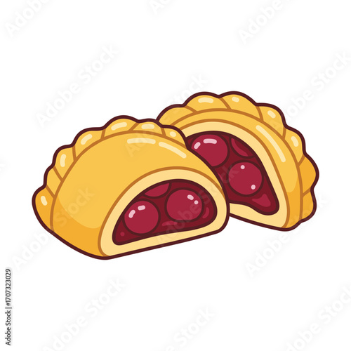 Delicious cherry-filled pastries with golden crust – flat illustration
