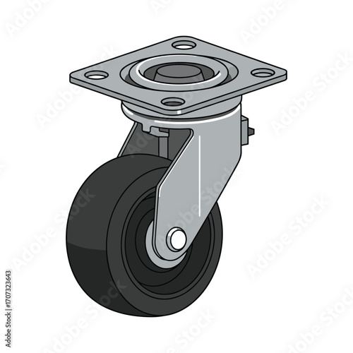 Metal swivel caster wheel with mounting plate for heavy-duty applications – flat illustration