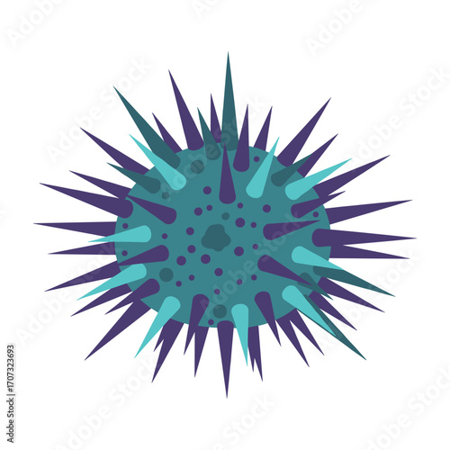 Colorful abstract spiky orb with purple and teal accents – flat illustration