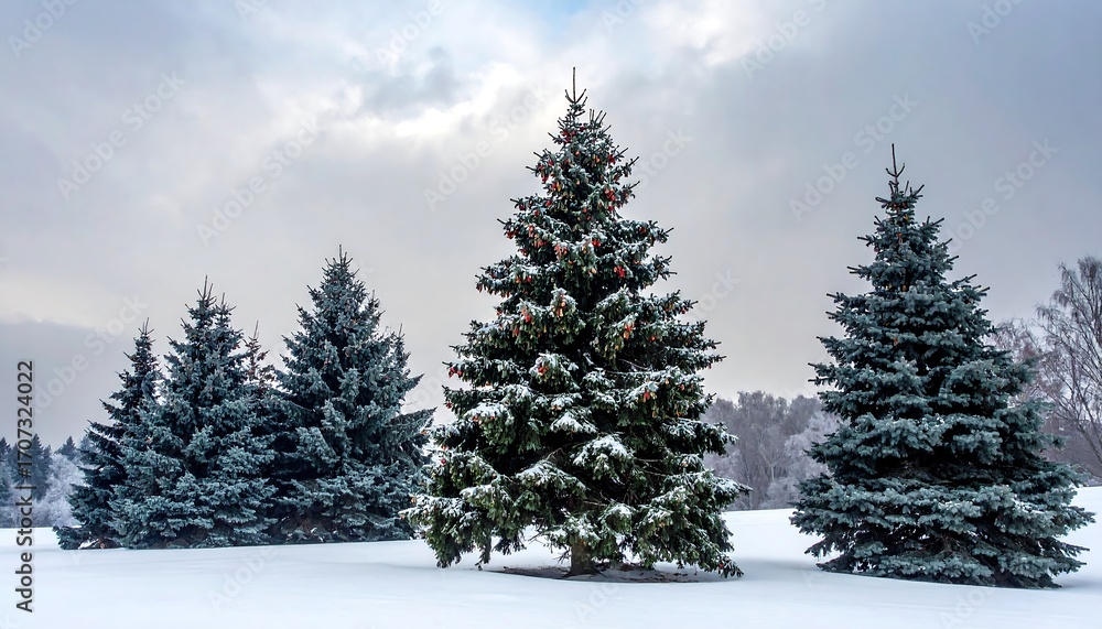 Fototapeta premium Winter Christmas trees in snowy landscape