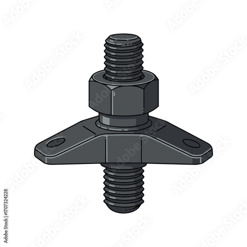 Industrial metal bolt with hexagonal nut and dual flange – flat illustration
