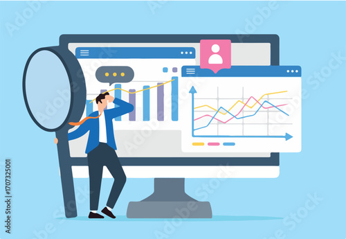 Businessman working with CRM software in flat design