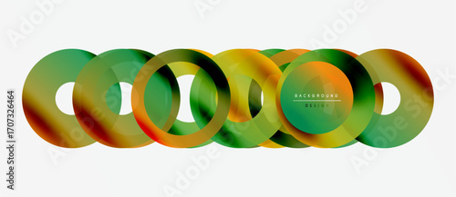 Abstract overlapping circles. Gradient colors blend from green to orange. Modern design element for backgrounds, banners, layouts.