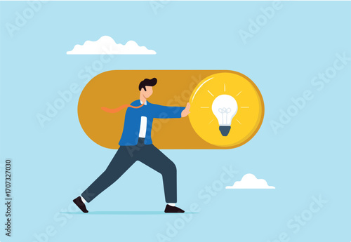 Businessman turn on idea with toggle switch