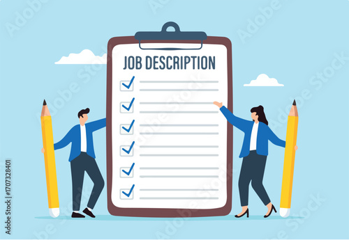 Business people writing job description document