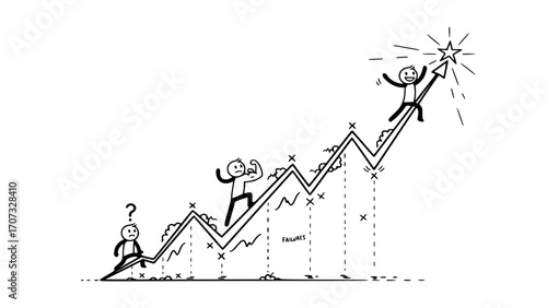 Stick figure navigating a fluctuating graph towards a star goal