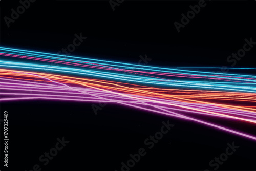 Abstract image of glowing colorful lines against a black background, representing data flow.