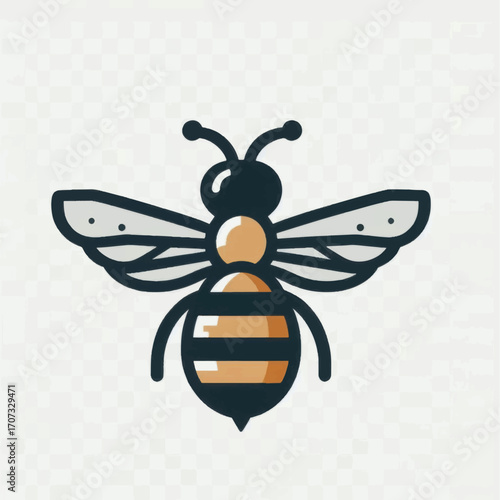 Detailed illustration of a bee with wings and stripes.