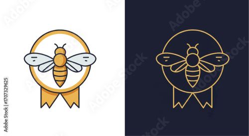 Elegant Bee Emblem with Ribbon Detail in Two Color Variations.