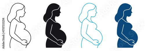 Pregnant woman icon set, pregnancy symbol, vector illustration .
