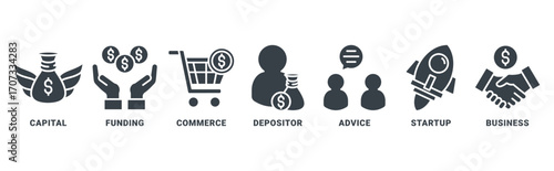 Angele Investor icon set vector concept with icon of capital, funding, commerce, depositor, advice, startup, business 