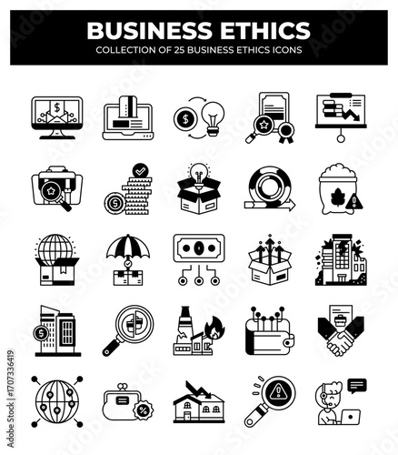 Collection of 25 Business Ethics Icons: A Guide to Ethical Business Practices