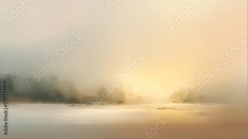 Serene abstract composition in warm white and cream tones, soft gradients with ethereal quality for spa decor, wellness branding, and calming wall art