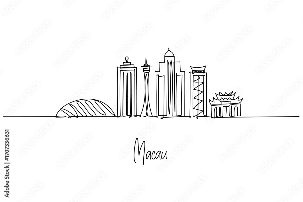 Fototapeta premium Macau skyline single line drawing