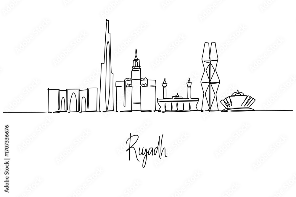 Fototapeta premium Riyadh skyline continuous line drawing