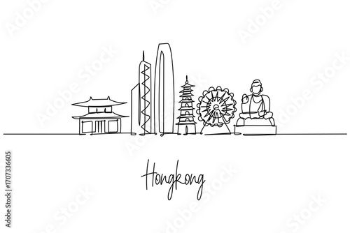 Hong Kong skyline one line drawing