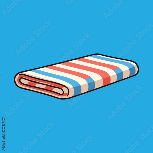 Folded striped beach towel, red, white, and blue, summer, vacation.
