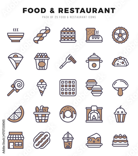 Food and Restaurant Icons Pack Two Color Style. Vector illustration.