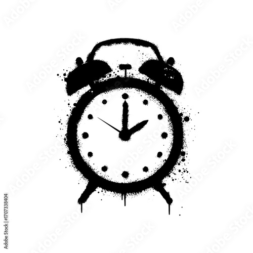 Illustration of a black alarm clock with graffiti art on a white background