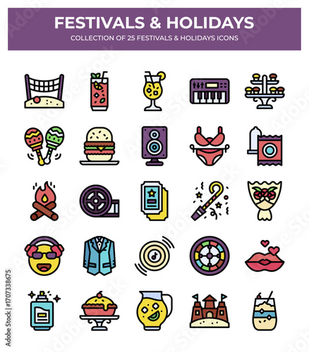 Festivals & Holidays. Collection of 25 Fun Icons