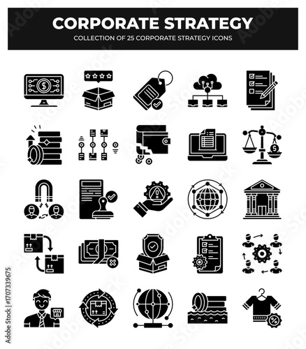 Collection of 25 Corporate Strategy Icons: Business. Finance. and Management