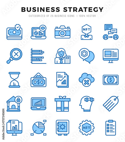 Vector Business Strategy types icon set in Two Color style. vector illustration.