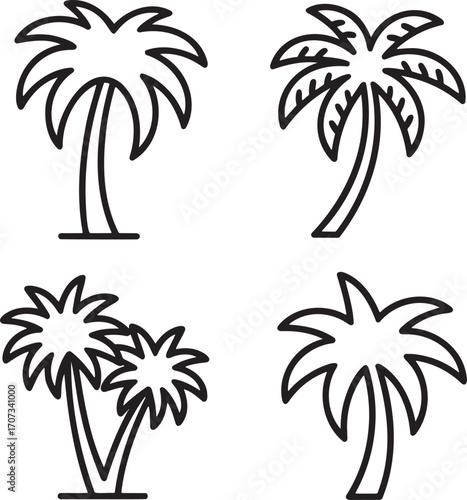 Set of Palm tree Outline vector illustration isolated On Transparent Background