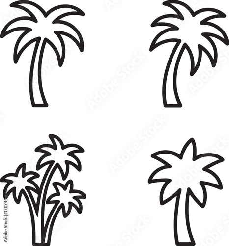 Set of Palm tree Outline vector illustration isolated On Transparent Background