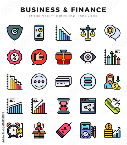 Set of Business & Finance Icons. Simple line art style icons pack.