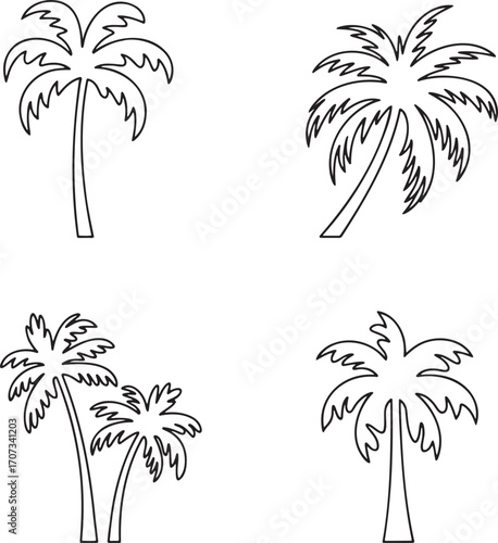 Set of Palm tree Outline vector illustration isolated On Transparent Background