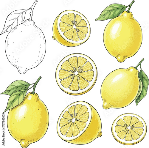 Fresh Lemons A Vibrant Collection of Lemon Illustrations and Line Art