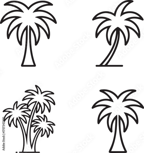 Set of Palm tree Outline vector illustration isolated On Transparent Background