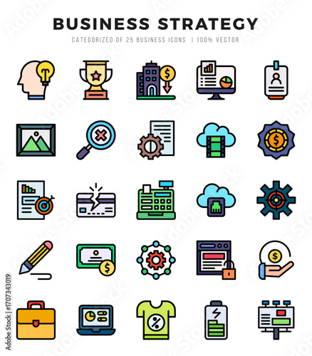 Set of Business Strategy icons. Vector Illustration.