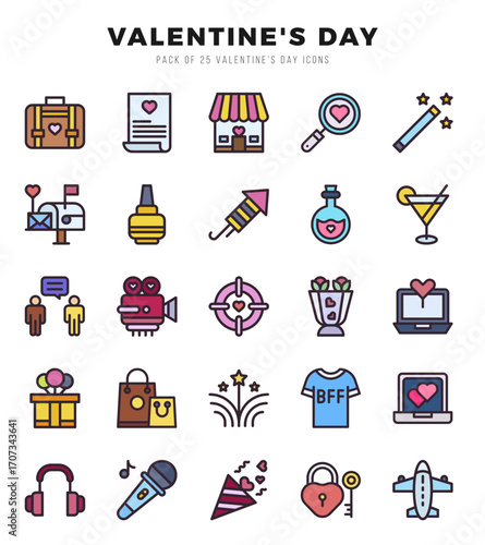 Valentine'S Day Lineal Color icons. Vector Lineal Color illustration.