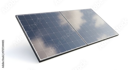 Solar panels with sky reflection isolated on white background. Renewable solar energy. Alternative energy. 3d-rendering