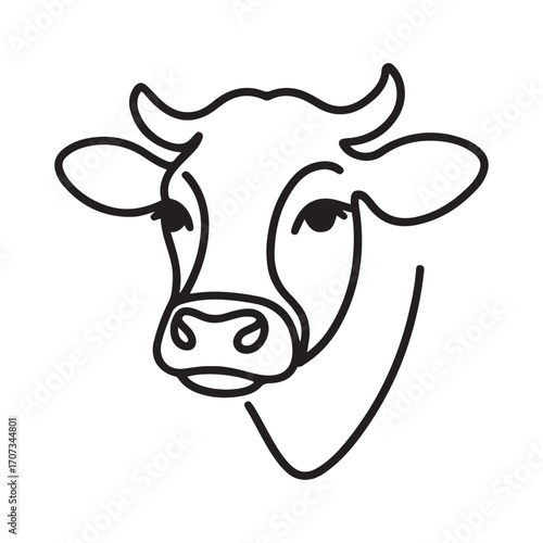Single continuous line Art drawing of plump cow head for farming logo identity. Mammal animal mascot concept for livestock icon. with white background